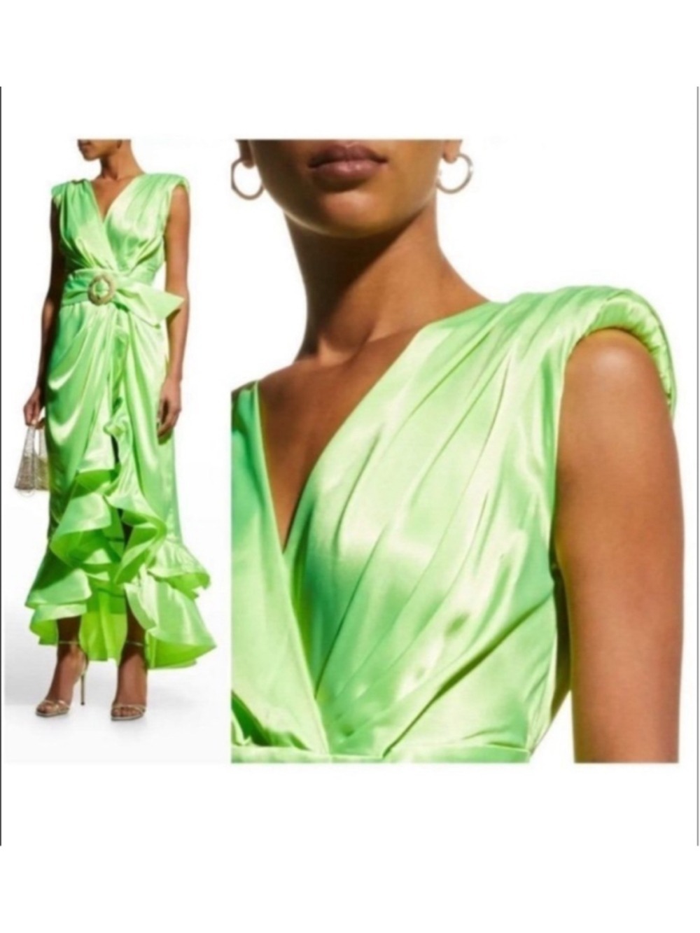 Women's Bronx and Banco Lime Green High-Low Ruffle Maxi Dress - Picture 3 of 11